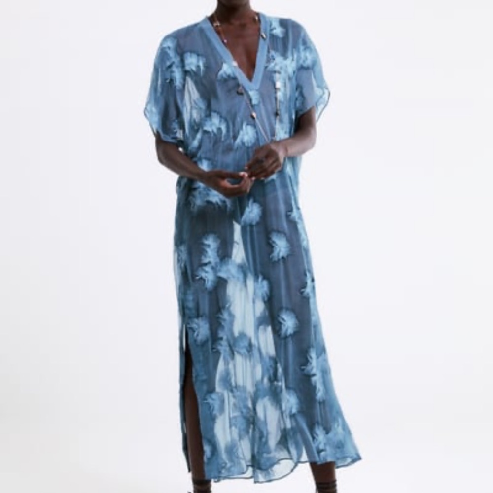 New Zara semi sheer  embroidered tunic NWT m